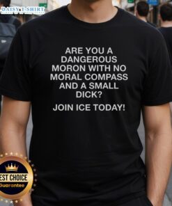 Funny 'Happy Are You A Dangerous Moron' t-shirt design promoting humor and bold statements in casual wear.