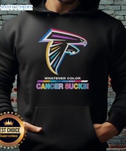 Happy Atlanta Falcons Football hoodie featuring colorful 'Cancer Sucks' logo, perfect for fans supporting a cause.