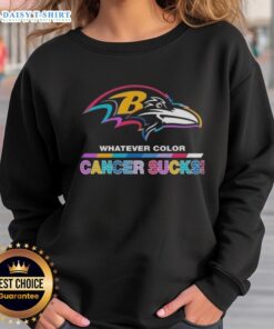 Happy Baltimore Ravens Football sweatshirt in vibrant colors, promoting cancer awareness with a bold logo design.