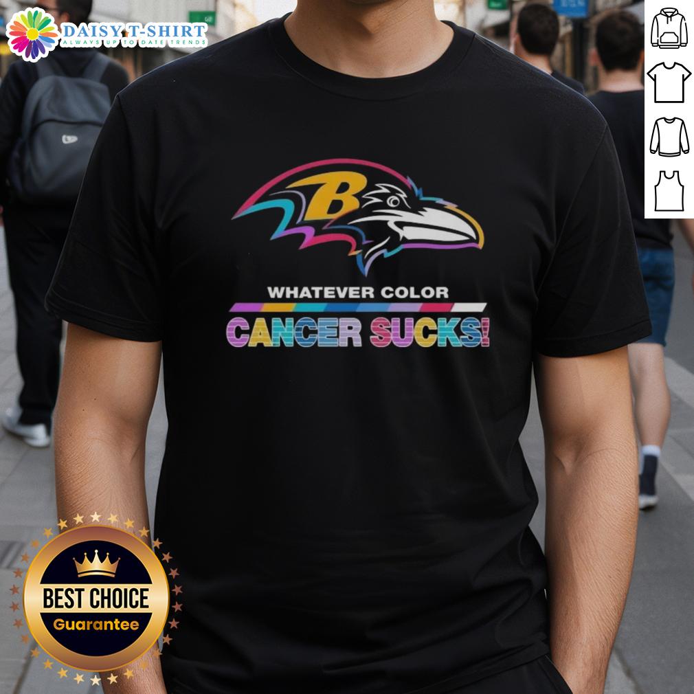 Happy Baltimore Ravens Football Whatever Color Cancer Sucks Logo Colors T Shirt Happy Baltimore Ravens Football T-Shirt featuring 'Cancer Sucks' logo in vibrant colors, perfect for fans and supporters.
