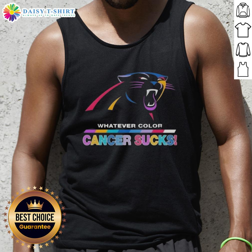 Happy Carolina Panthers Football Whatever Color Cancer Sucks Logo Colors Tank Top Happy Carolina Panthers Football tank top featuring colorful 'Cancer Sucks' logo, perfect for game day and awareness.
