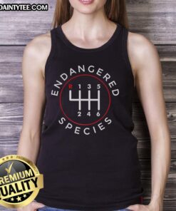 Alt Text: Happy Endangered Species Shifter logo tank top featuring colorful design promoting wildlife conservation awareness.