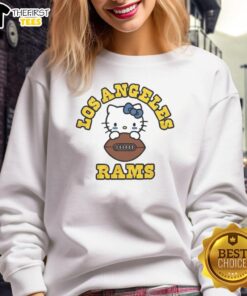 Happy Hello Kitty X Los Angeles Rams NFL logo sweatshirt featuring a playful design for fans and collectors.