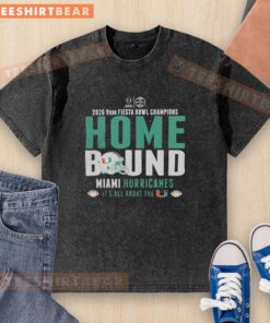 Miami Hurricanes 2026 Vrbo Fiesta Bowl Champions t-shirt, celebrating victory with a stylish, washed design for fans.