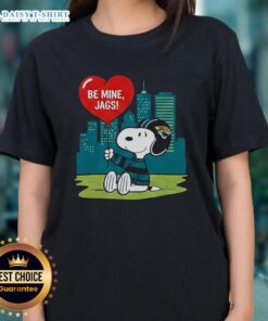 Happy Jacksonville Jaguars X Snoopy Cartoon Valentine 2026 ladies tee featuring playful graphics and team colors.