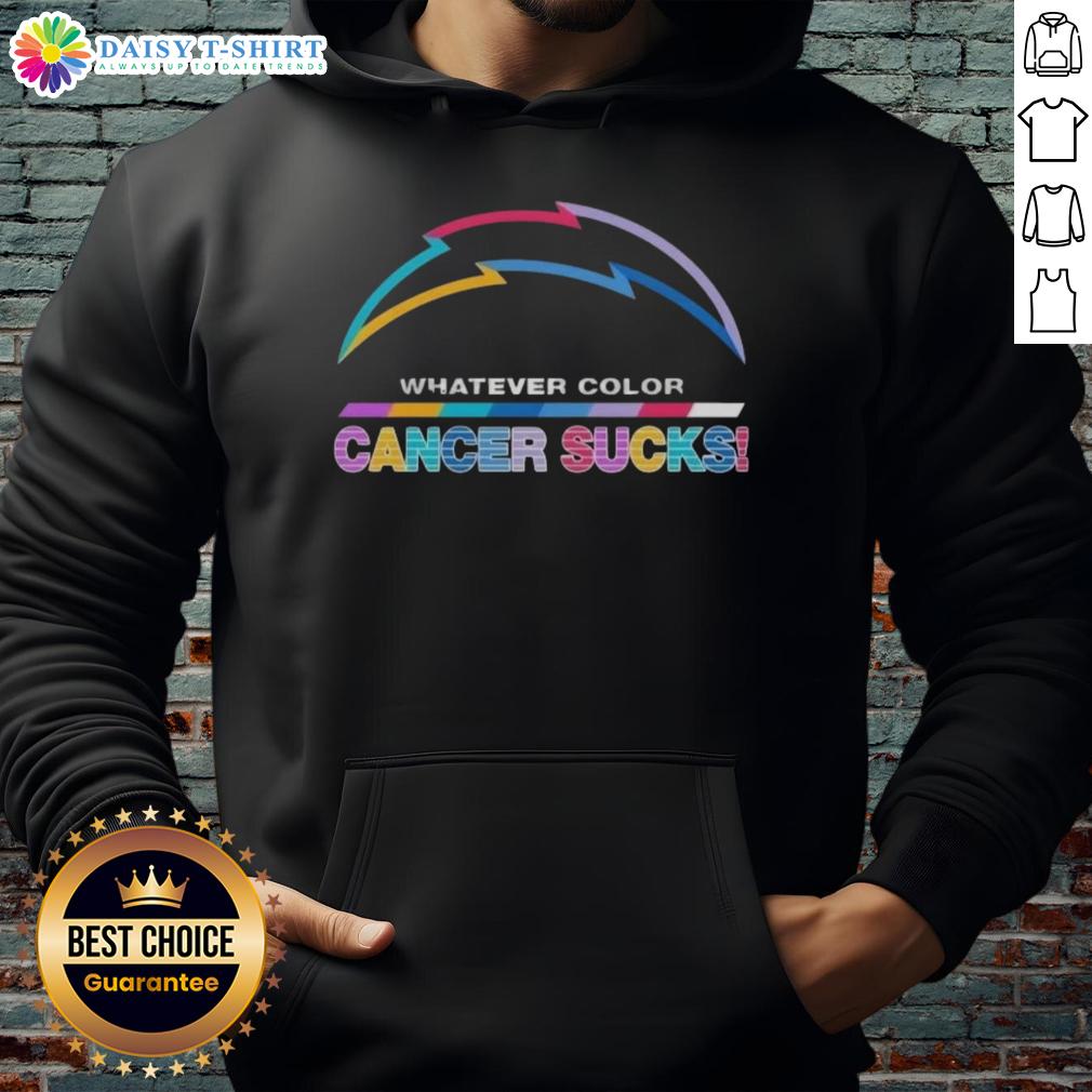 Happy Los Angeles Chargers Football Whatever Color Cancer Sucks Logo Colors Hoodie Alt Text: Happy Los Angeles Chargers hoodie featuring colorful cancer awareness logo, perfect for fans supporting a cause.