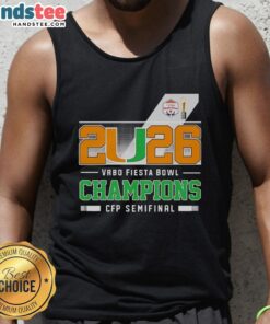 Happy Miami Hurricanes 2026 Vrbo Fiesta Bowl Champions tank top celebrating CFP semifinal victory.
