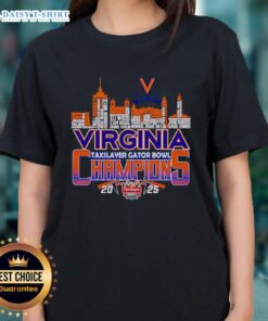 Happy Skyline Virginia TaxSlayer Gator Bowl Champions 2025 Ladies Tee, celebrating victory in vibrant colors and design.