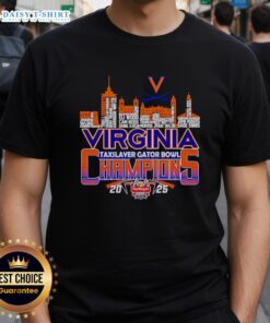 Happy Skyline Virginia Taxslayer Gator Bowl Champions 2025 T-Shirt featuring vibrant team colors and celebratory graphics.