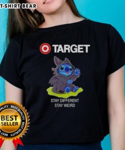 Happy Stitch Cosplay Toothless X Target Stay Different Stay Weird Ladies Tee featuring vibrant graphics and playful design.