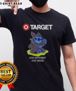 Happy Stitch Cosplay Toothless X Target Stay Different Stay Weird T-Shirt featuring a playful design and vibrant colors.