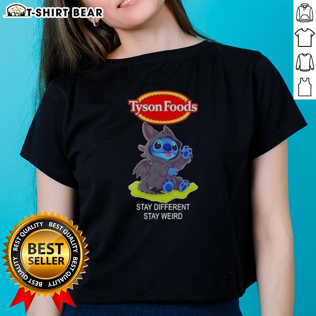 Happy Stitch Cosplay Toothless X Tyson Foods Stay Different Stay Weird Ladies-Tee Happy Stitch Cosplay Toothless X Tyson Foods tee featuring 'Stay Different Stay Weird' design for fun-loving fans.