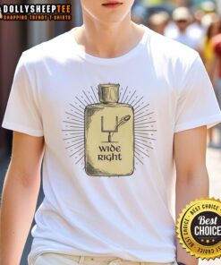 Happy Wide Right Holy Water T-Shirt featuring a playful design for fans of football and humor, perfect for game day.