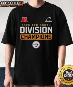 Alt Text: Pittsburgh Steelers Logo T-Shirt celebrating the 2025 AFC North Division Champions, featuring bold team colors and design.