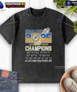Hot 2025 Indiana Pacers Eastern Conference Champions T.J. McConnell and players in washed t-shirt celebrating victory.