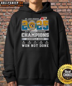 Hot 2025 Jacksonville Jaguars AFC South Division Champions hoodie showcasing team pride and 'Won Not Done' slogan.