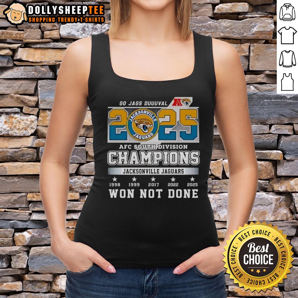 Hot 2025 Jacksonville Jaguars AFC South Division Champions Won Not Done Tank Top Hot 2025 Jacksonville Jaguars AFC South Division Champions tank top featuring 'Won Not Done' slogan, perfect for fans.