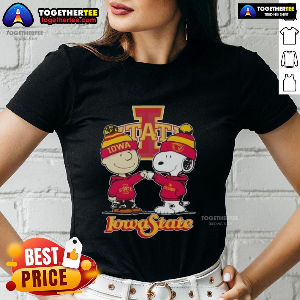Hot Charlie Brown Fist Bump Snoopy X Iowa State Cyclones Football Ladies Tee Hot Charlie Brown fist bump with Snoopy in Iowa State Cyclones football ladies tee, perfect for game day fans.