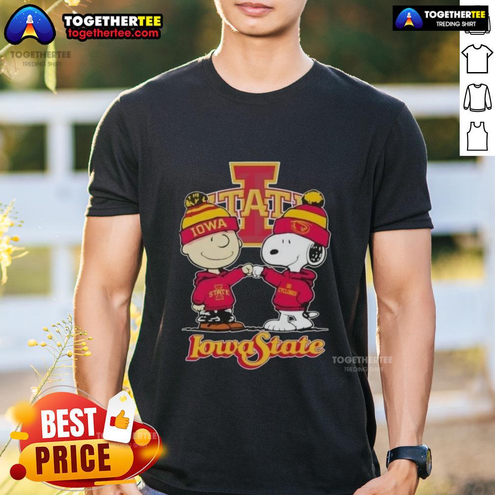 Hot Charlie Brown Fist Bump Snoopy X Iowa State Cyclones Football T Shirt Hot Charlie Brown fist bump with Snoopy on Iowa State Cyclones football t-shirt, perfect for fans and game day attire.