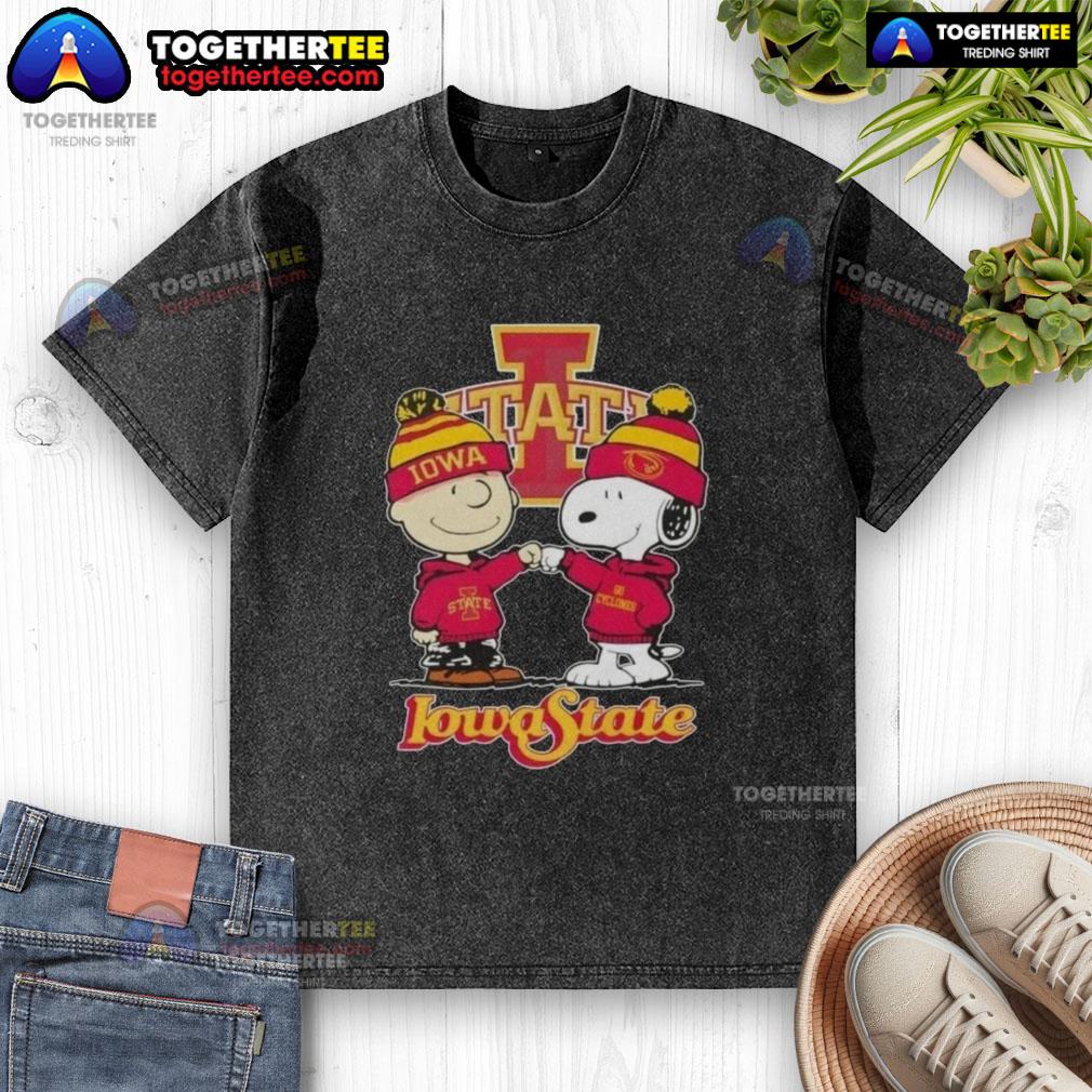 Hot Charlie Brown Fist Bump Snoopy X Iowa State Cyclones Football Washed T-Shirt Hot Charlie Brown fist bump with Snoopy celebrating Iowa State Cyclones football on a washed t-shirt design.