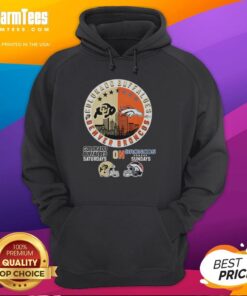 Hot Colorado Buffaloes and Denver Broncos helmet logo mashup hoodie design for fans on Saturdays and Sundays.