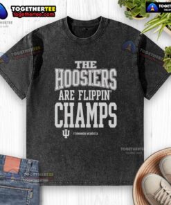 Hot Fernando Mendoza Indiana Hoosiers Football Flippin Champs Signature Washed T-Shirt in vibrant red color.