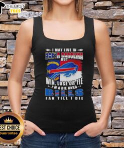 Die-hard Buffalo Bills fan wearing a tank top in North Carolina, showcasing team spirit with pride.