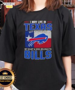 Alt Text: Buffalo Bills football flag ladies tee showcasing love for the team, perfect for game day in Texas.