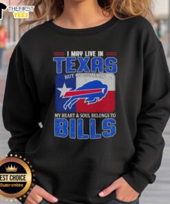 Cozy sweatshirt featuring Buffalo Bills football flag design, perfect for game day in Texas. Show your team spirit!