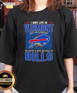 Alt Text: Ladies tee featuring Buffalo Bills football flag, perfect for game day in Vermont.