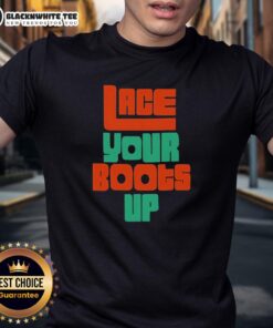 Hot Lace Your Boots Up Miami Hurricanes T-Shirt featuring vibrant team colors and logo, perfect for game day.