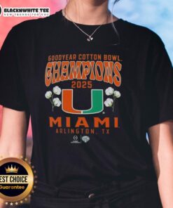 Hot Miami Hurricanes 2025 CFP Goodyear Cotton Bowl Champions Ladies Tee showcasing hometown pride and team spirit.