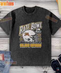 Hot Minnesota Golden Gophers 2025 Rate Bowl helmet and washed T-shirt displayed in Phoenix, Arizona.