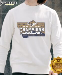 Alt Text: Hot Montana State Bobcats Football 2025 National Champions NCAA Division I logo sweatshirt in blue and gold.