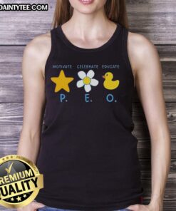 Hot motivate celebrate educate P.E.O. tank top in vibrant colors, perfect for workouts and motivational events.