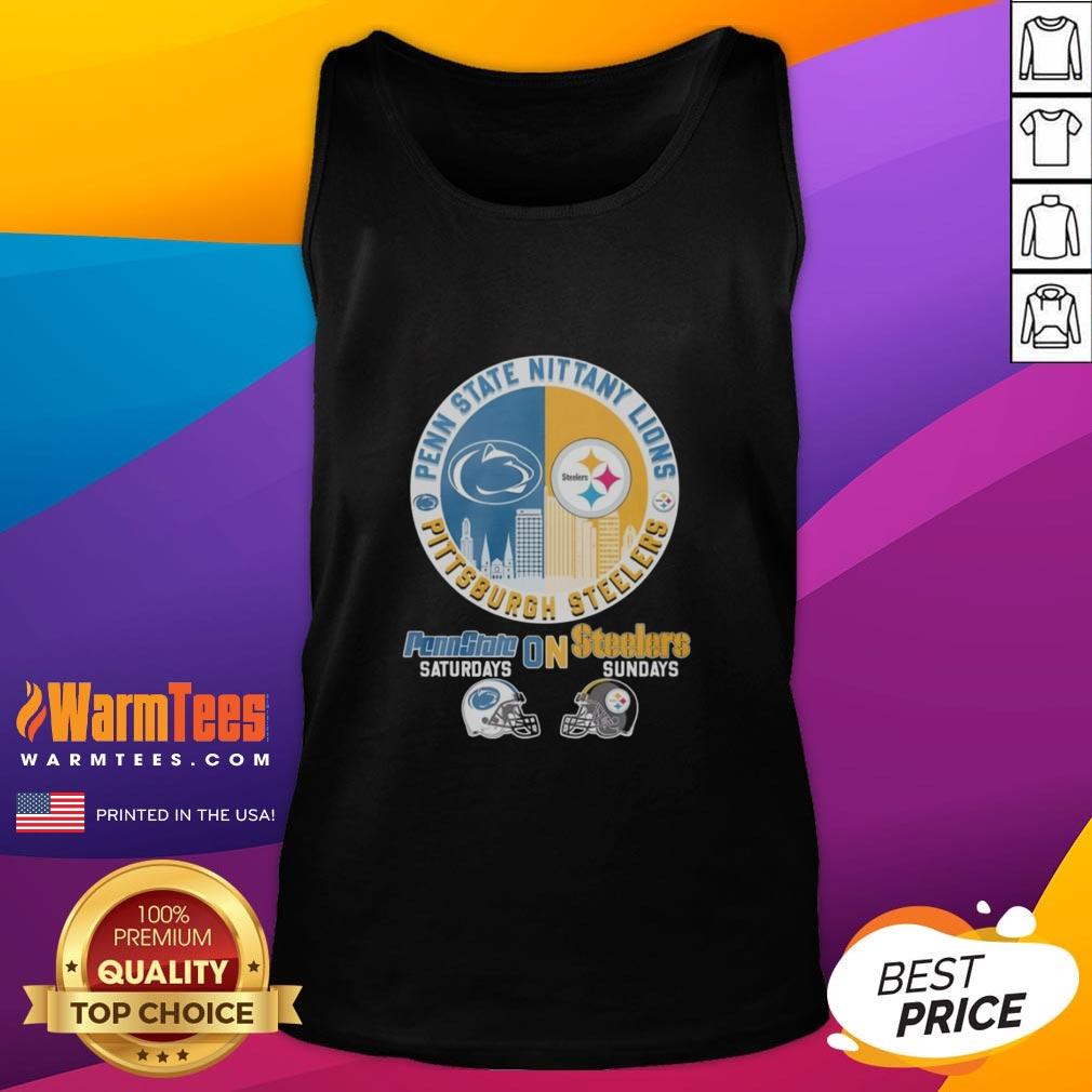 hot-pittsburgh-steelers-on-saturdays-and-penn-state-nittany-lions-on-sundays-helmet-logo-mashup-tank-top Hot Pittsburgh Steelers and Penn State Nittany Lions helmet logo mashup tank top for sports fans