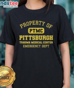 Alt Text: Ladies' tee featuring the Hot Property of PTMC Pittsburgh Trauma Medical Center Emergency Dept logo and design.