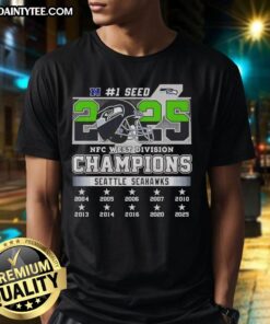 Hot Seattle Seahawks NFC West Division Champions 1 Seed T-Shirt featuring team logo and vibrant colors for fans.