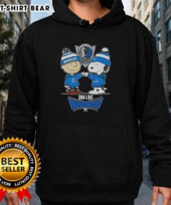 Snoopy giving a high five to Charlie Brown, both wearing Dallas Mavericks hoodies, celebrating friendship and sports.