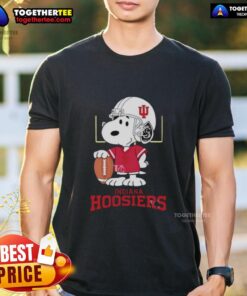 Hot Snoopy wearing an Indiana Hoosiers jersey t-shirt, showcasing a playful and sporty design for fans.