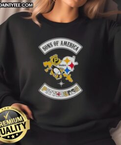 Alt Text: Hot Son of America Pittsburgh Map Sports Logos Combine Sweatshirt showcasing vibrant team logos on a stylish design.