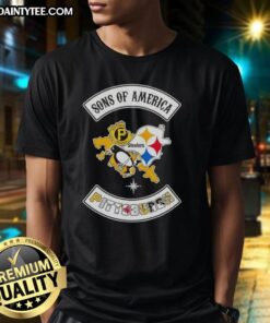 Alt Text: Hot Son Of America Pittsburgh Map Sports Logos Combine T-Shirt featuring iconic Pittsburgh team logos and map design.