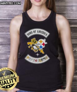 Hot Son of America Pittsburgh map tank top featuring iconic sports logos and vibrant design for fans.