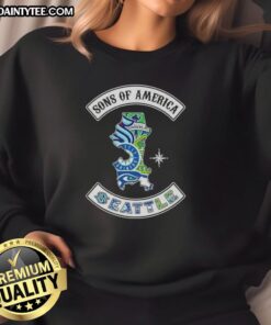 Hot Son of America Seattle Map Sports Logos Combine Sweatshirt showcasing vibrant Seattle sports team graphics.