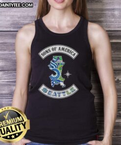 Hot Son of America Seattle Map Sports Logos Combine Tank Top showcasing vibrant city designs and team logos.