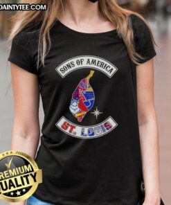 Hot Son of America St. Louis map featuring sports logos on a stylish ladies tee design.