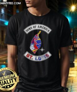 Hot Son Of America St. Louis Map Sports Logos Combine T-Shirt featuring vibrant graphics of St. Louis sports teams.