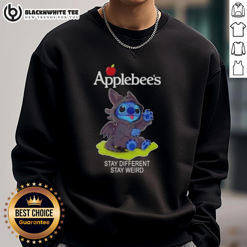 Hot Stitch Cosplay Toothless X Applebee’S Stay Different Stay Weird Sweatshirt Hot Stitch Cosplay Toothless X Applebee's sweatshirt featuring quirky design, promoting 'Stay Different Stay Weird' message.