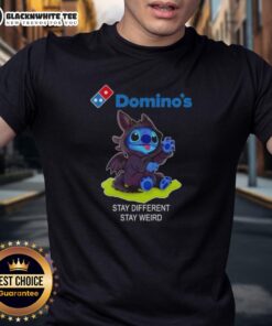 Hot Stitch Cosplay Toothless X Dominos Stay Different Stay Weird T-Shirt featuring vibrant colors and unique design.