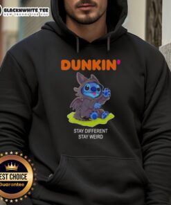 Hot Stitch Cosplay Toothless X Dunkin Stay Different Stay Weird Hoodie featuring a colorful design and unique character style.